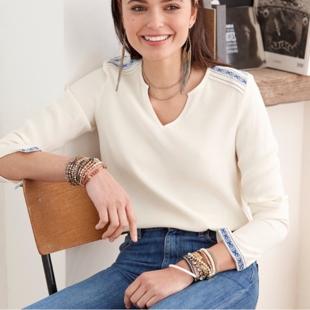 Sezane Ecru Milos Embroidered Blouse Top Size 38 6